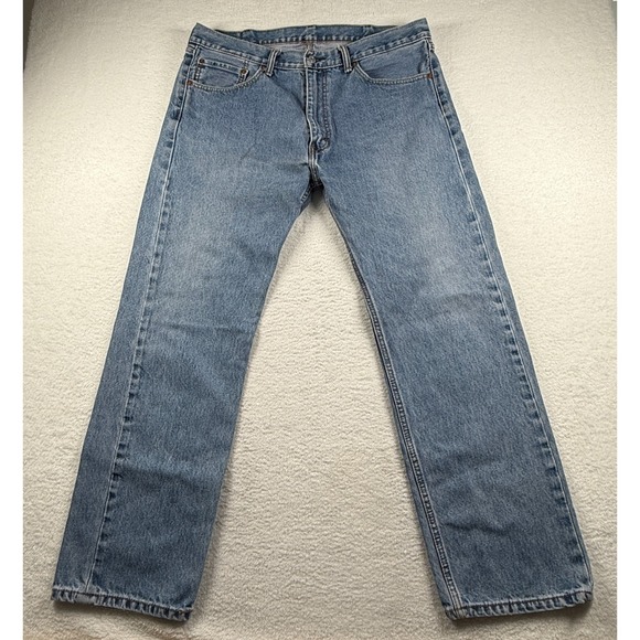 Levi's 505 Jeans Men 38X30 Blue Denim Casual Regular Fit Stone Wash Straight Leg - Picture 2 of 6